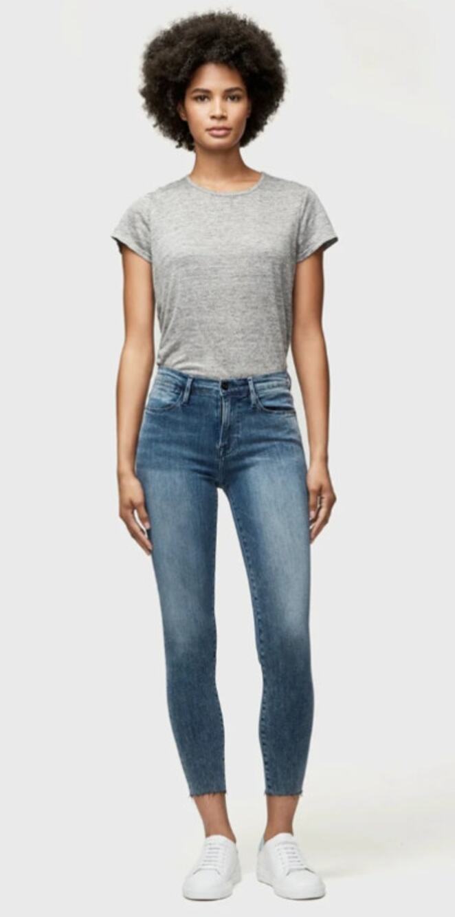 FRAME Le High Skinny Raw Edge Beat Wash Indigo High Waist Slim Blue Jeans sz 25